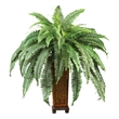 Nearly Natural Boston Fern with Wood Vase Silk Plant in Green