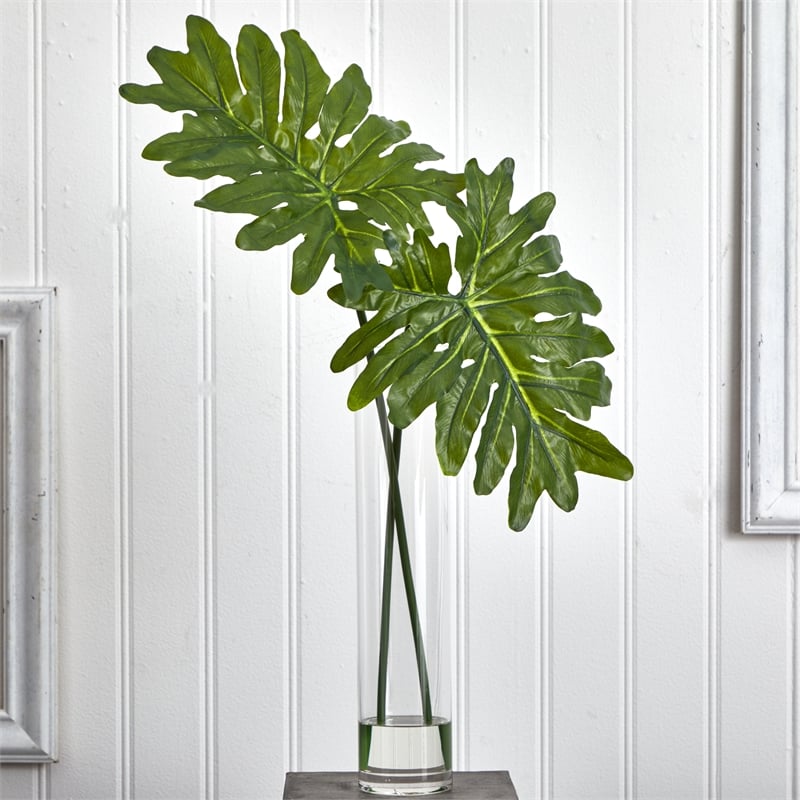 Nearly Natural Selloum Artificial Plant in Cylinder Glass in Green