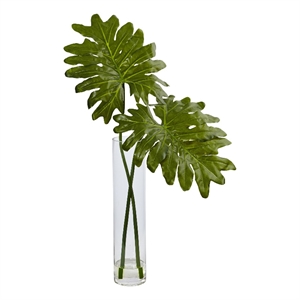 Nearly Natural Selloum Artificial Plant in Cylinder Glass in Green