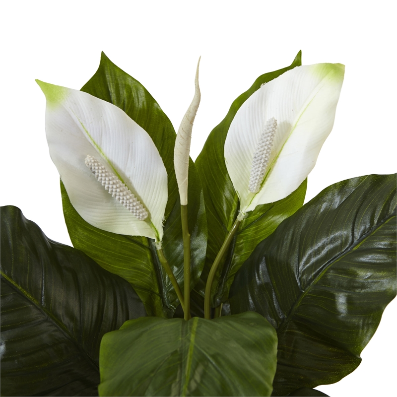 Nearly Natural Spathiphyllum Artificial Flowering Peace Lily in Glass Planter