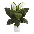 Nearly Natural Spathiphyllum Artificial Flowering Peace Lily in Glass Planter