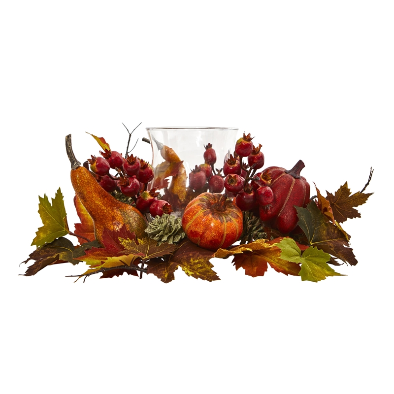 Nearly Natural Pumpkin Gourd Berry and Maple Leaf Artificial Arrangement