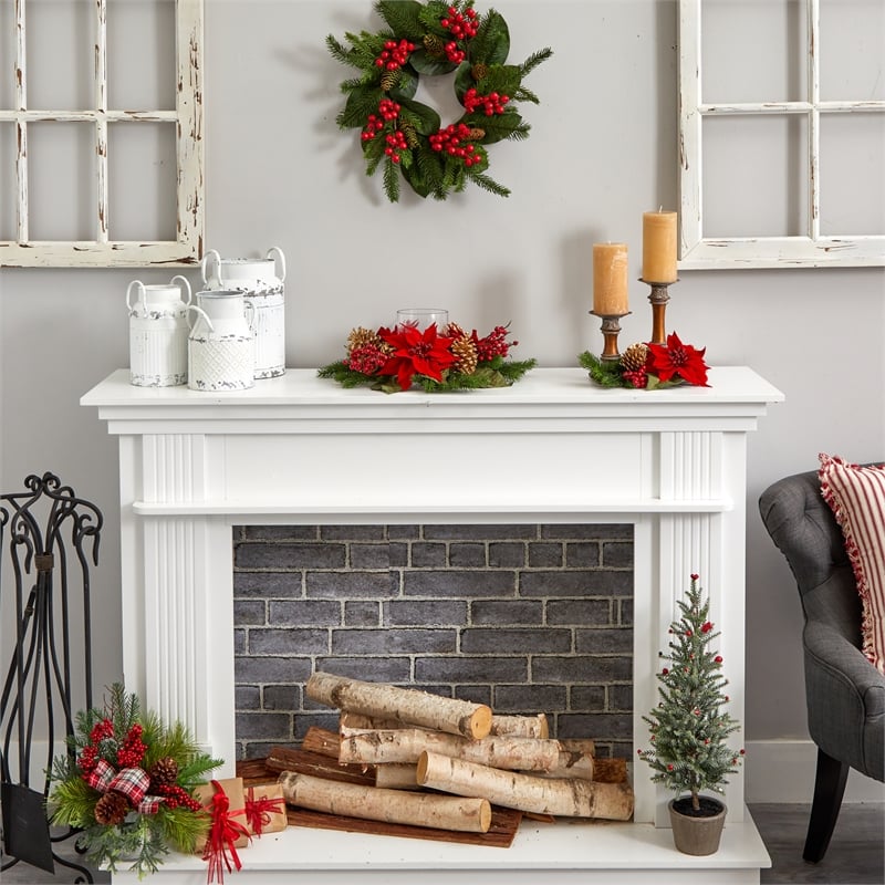 Nearly Natural Poinsettia Berry and Golden Pinecone Artificial Arrangement
