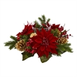 Nearly Natural Poinsettia Berry and Golden Pinecone Artificial Arrangement