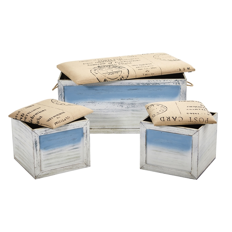 Nearly Natural Ocean Breeze Storage Boxes Bench & Seating Set (Set of 3)
