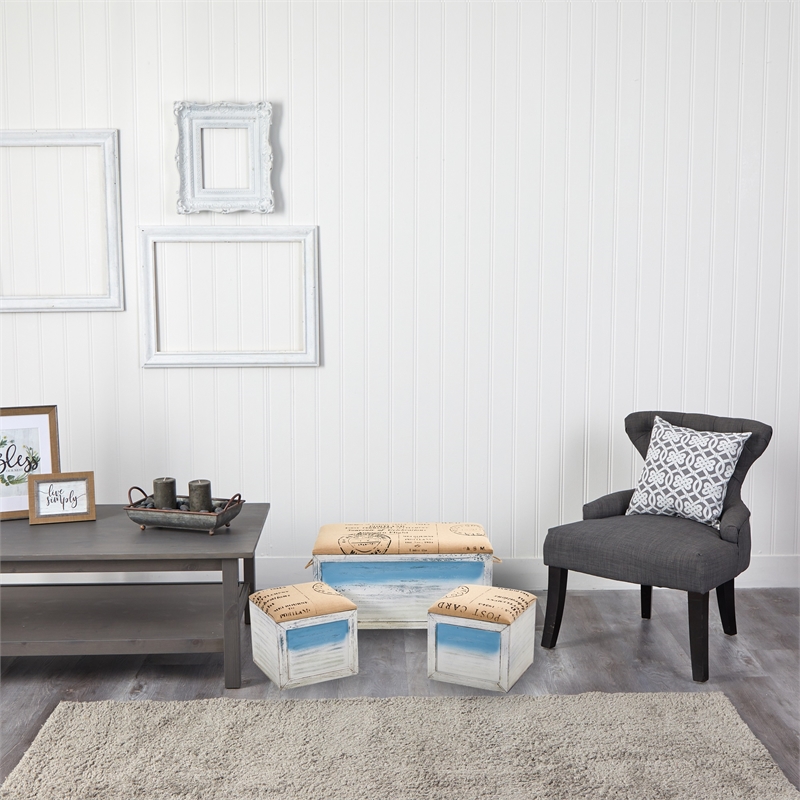 Nearly Natural Ocean Breeze Storage Boxes Bench & Seating Set (Set of 3)