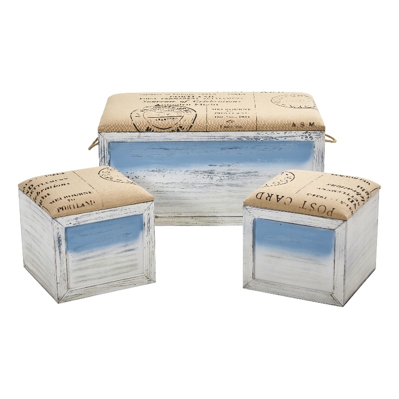 Nearly Natural Ocean Breeze Storage Boxes Bench & Seating Set (Set of 3)