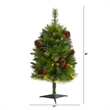 Nearly Natural 3ft Montana Mixed Pine Christmas Tree w/Berries 50 Clear LED