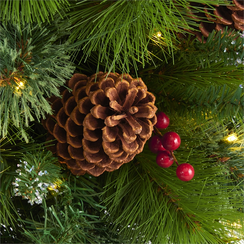 Nearly Natural 3ft Montana Mixed Pine Christmas Tree w/Berries 50 Clear LED