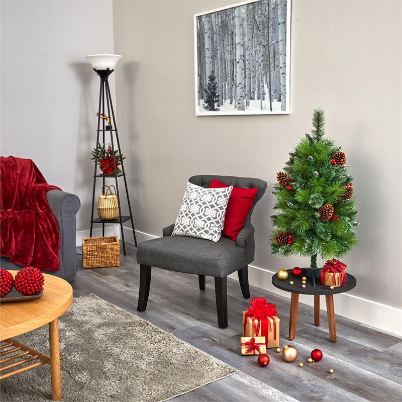 Nearly Natural 3ft Montana Mixed Pine Christmas Tree w/Berries 50 Clear LED
