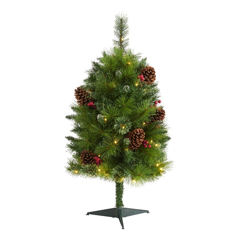 Nearly Natural 3ft Montana Mixed Pine Christmas Tree w/Berries 50 Clear LED
