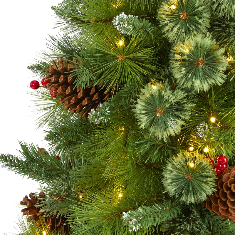 Nearly Natural 5ft Montana Mixed Pine Christmas Tree w/Berries 250 Clear LED