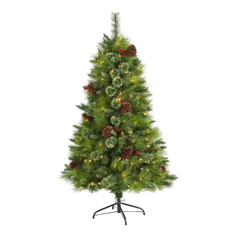 Nearly Natural 5ft Montana Mixed Pine Christmas Tree w/Berries 250 Clear LED