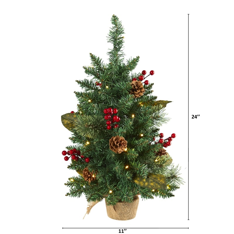 Nearly Natural 2ft Pine Pinecone and Berries Christmas Tree w/ 35 LED Lights