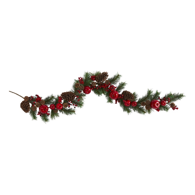 Nearly Natural 6ft Apple Berries & Pinecone Artificial Garland in Green