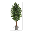 Nearly Natural 8ft Ficus Tree in Handmade Black/White Jute/Cotton Planter