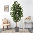 Nearly Natural 8ft Ficus Tree in Handmade Black/White Jute/Cotton Planter