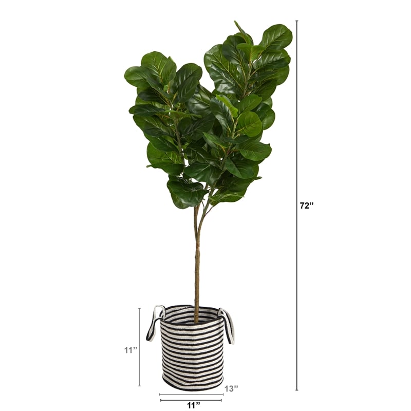 Nearly Natural 6ft Fiddle Leaf Fig Tree in Black/White Jute/Cotton Planter