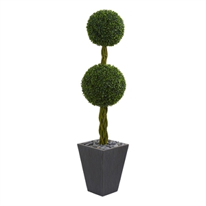 Nearly Natural 5ft Double Ball Boxwood Tree in Slate Planter UV Resistant