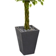 Nearly Natural 5ft Braided Ficus Tree in Slate Planter UV Resistant