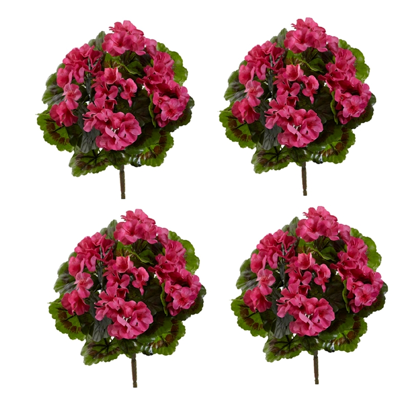 Nearly Natural Geranium Artificial Bush UV Resistant Set of 4 (Indoor/Outdoor)