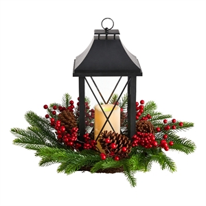 nearly natural 16&quot holiday christmas berries pinecones and greenery w/ lantern