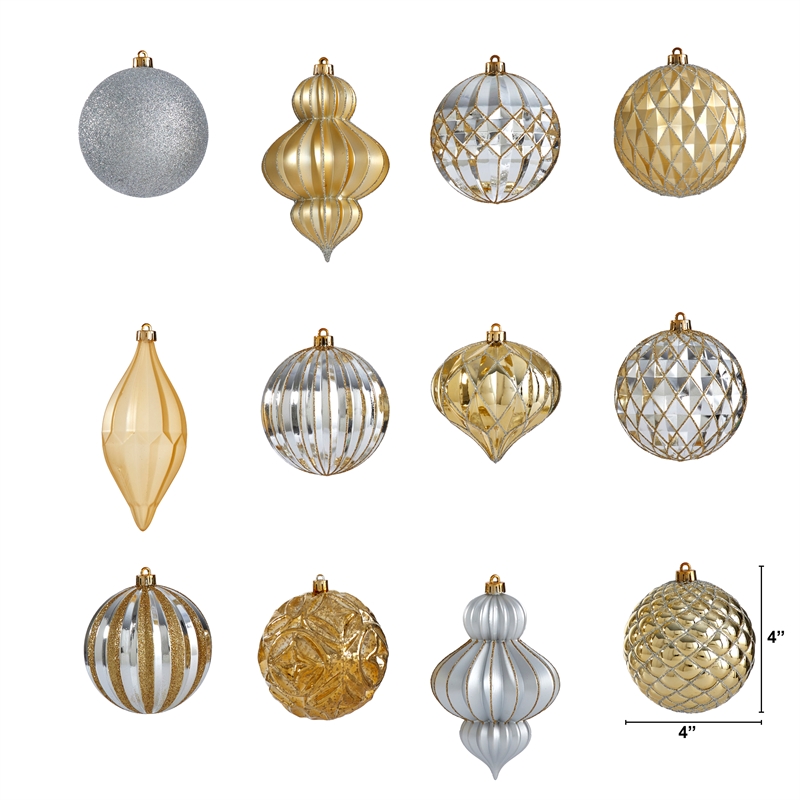 Nearly Natural Holiday Lux Shatterproof 12 Count Christmas Tree Ornament Set