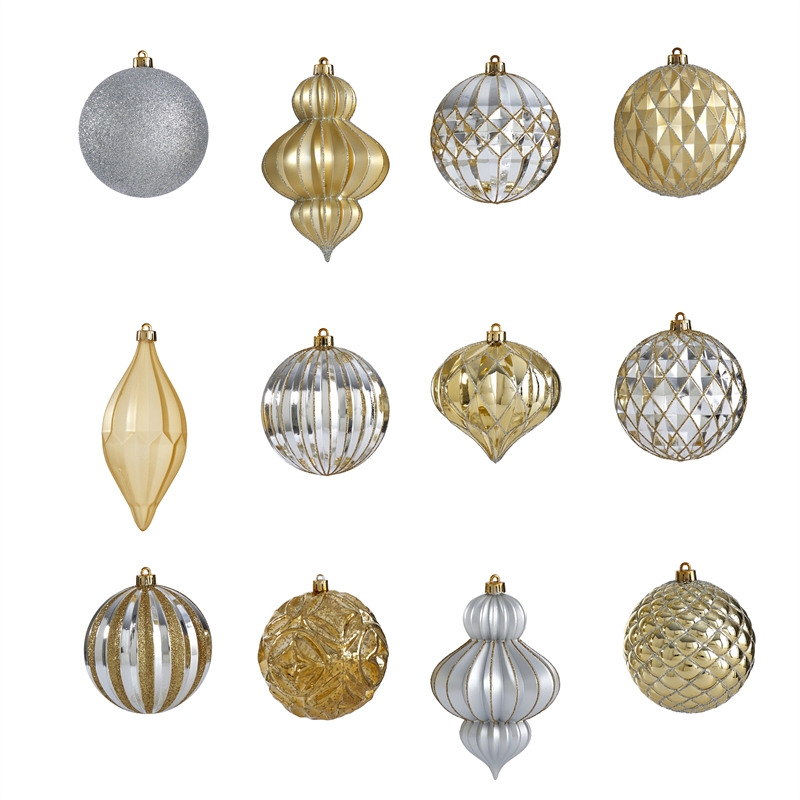 Nearly Natural Holiday Lux Shatterproof 12 Count Christmas Tree Ornament Set