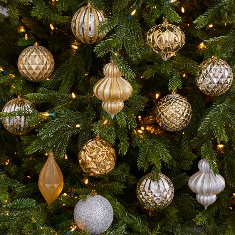 Nearly Natural Holiday Lux Shatterproof 12 Count Christmas Tree Ornament Set