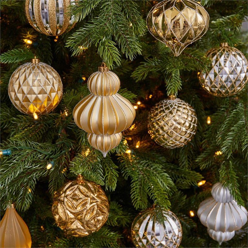 Nearly Natural Holiday Lux Shatterproof 12 Count Christmas Tree Ornament Set
