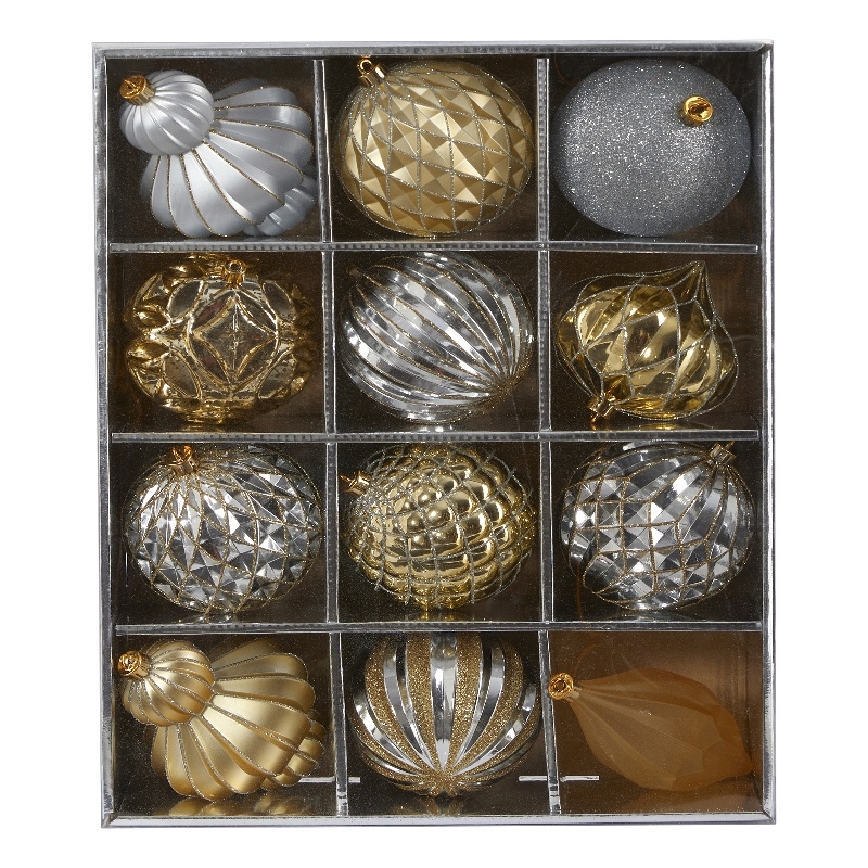Nearly Natural Holiday Lux Shatterproof 12 Count Christmas Tree Ornament Set