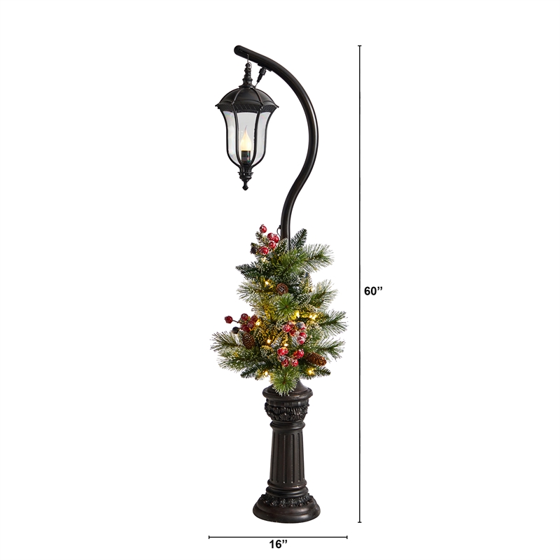 Nearly Natural 5ft Holiday Decorated Lamp Post with Christmas Greenery Berries