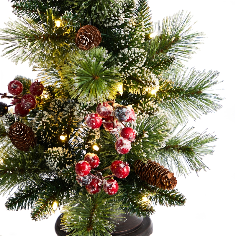 Nearly Natural 5ft Holiday Decorated Lamp Post with Christmas Greenery Berries
