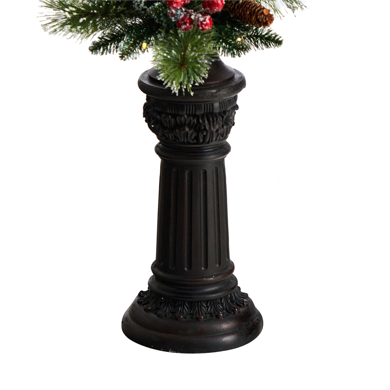 Nearly Natural 5ft Holiday Decorated Lamp Post with Christmas Greenery Berries