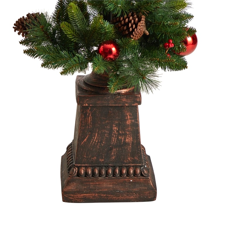 Nearly Natural 5ft Holiday Decorated Lamp Post w/ Christmas Greenery Ornaments