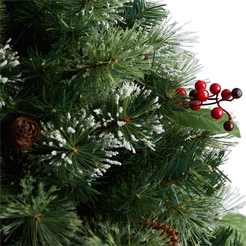 Nearly Natural 3ft Holiday Pre-Lit Snow Tip Greenery Berries & Pinecones Plant