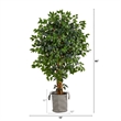 Nearly Natural 5.5ft Palace Ficus Tree in Black/White Jute & Cotton Planter