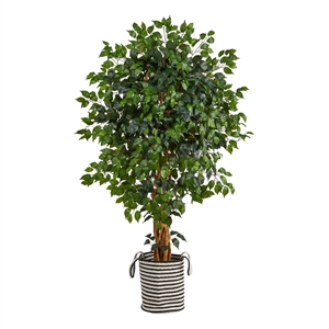 Nearly Natural 5.5ft Palace Ficus Tree in Black/White Jute & Cotton Planter