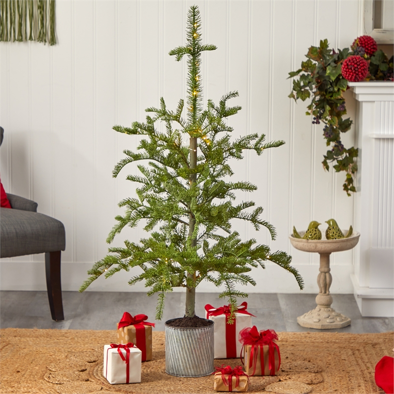 Nearly Natural 4.5ft Pre-Lit Christmas Pine Artificial Tree in Planter