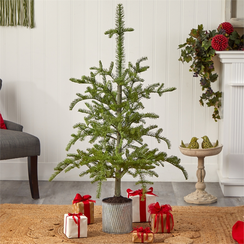 Nearly Natural 4.5ft Pre-Lit Christmas Pine Artificial Tree in Planter