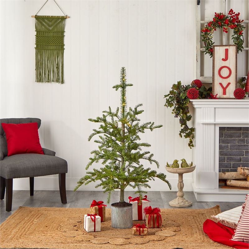 Nearly Natural 4.5ft Pre-Lit Christmas Pine Artificial Tree in Planter