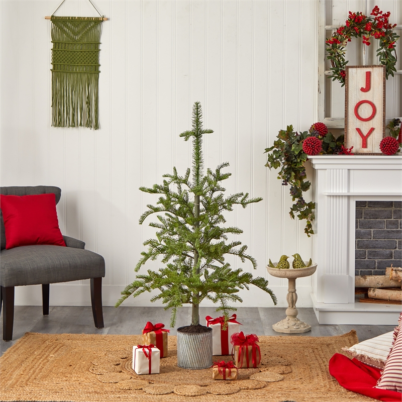 Nearly Natural 4.5ft Pre-Lit Christmas Pine Artificial Tree in Planter