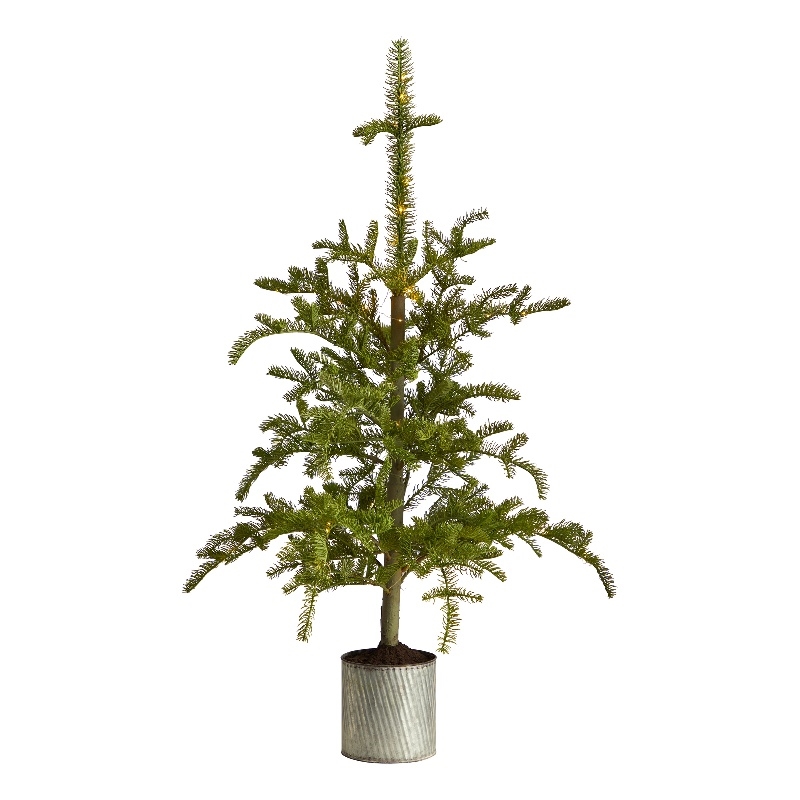 Nearly Natural 4.5ft Pre-Lit Christmas Pine Artificial Tree in Planter