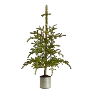 Nearly Natural 4.5ft Pre-Lit Christmas Pine Artificial Tree in Planter