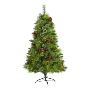 Nearly Natural 5ft Montana Mixed Pine Christmas Tree w/ Pine Cones Berries