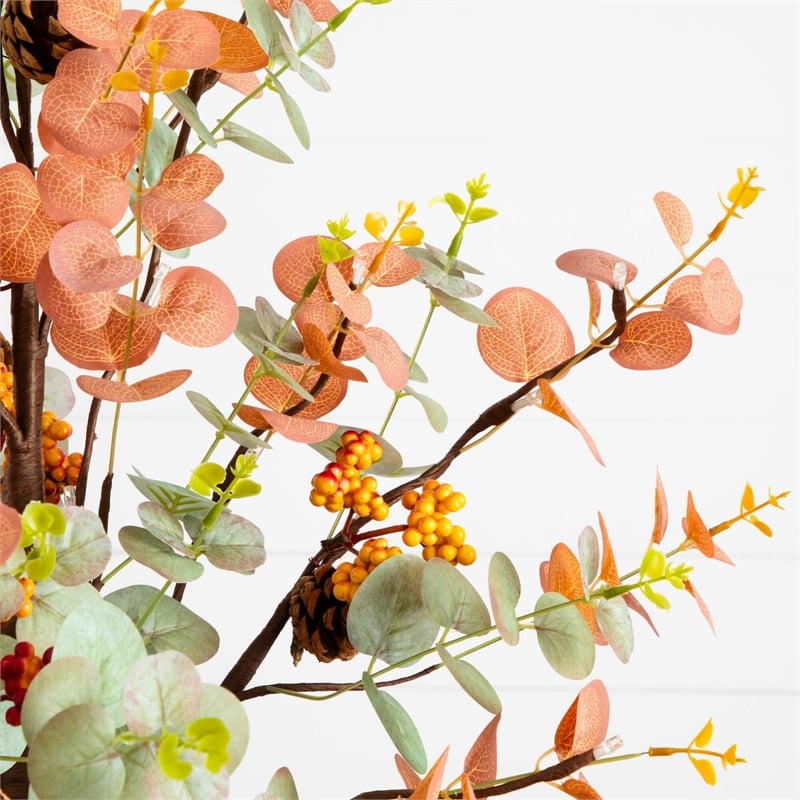 Nearly Natural 3ft Pre-Lit Autumn Eucalyptus Fall Tree w/ Pinecones Berries