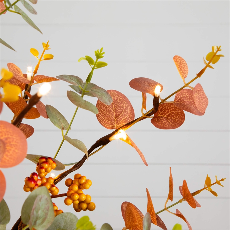 Nearly Natural 3ft Pre-Lit Autumn Eucalyptus Fall Tree w/ Pinecones Berries