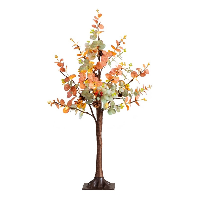 Nearly Natural 3ft Pre-Lit Autumn Eucalyptus Fall Tree w/ Pinecones Berries