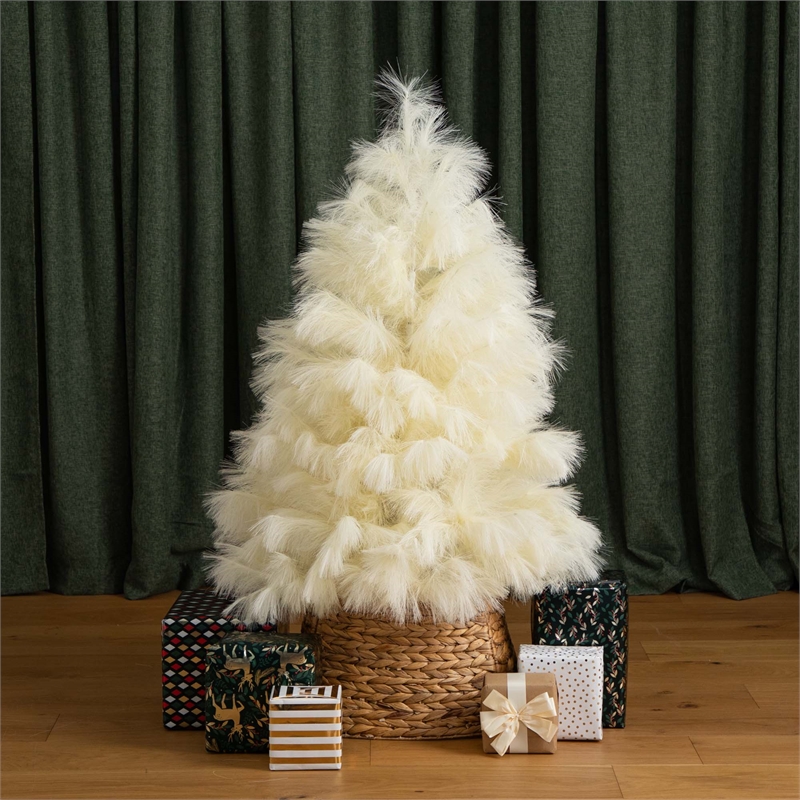 Nearly Natural 4ft Artificial Off White Pampas Grass Christmas Tree in White