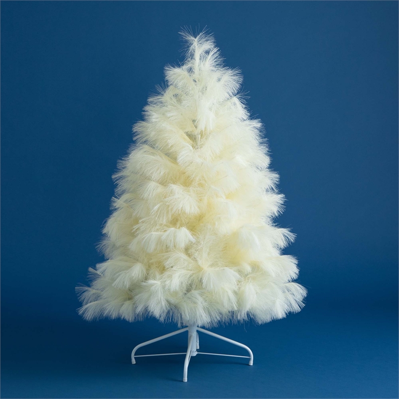 Nearly Natural 4ft Artificial Off White Pampas Grass Christmas Tree in White